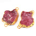 2  Pcs 24k Gold Plated Geode Agate Pink Druzzy Slice Double Bail Connector , Fancy Shape Druzzy , Gemstone Connector , Jewelry Making DRZ400