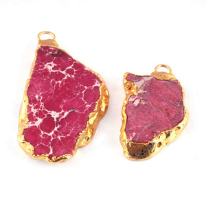 2  Pcs 24k Gold Plated Geode Agate Pink  Druzzy Slice Pendant  , Fancy Shape Druzzy , Gemstone Pendant  , Jewelry Making DRZ413 - Tucson Beads