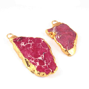 2  Pcs 24k Gold Plated Geode Agate Pink  Druzzy Slice Pendant  , Fancy Shape Druzzy , Gemstone Pendant  , Jewelry Making DRZ413 - Tucson Beads