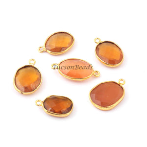 6   Pcs Mix Stone Faceted Assorted Shape 24k Gold Plated Pendant &Connector- 23mmx13mm-17mmx11mm-PC732 - Tucson Beads