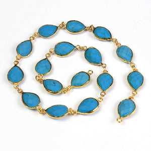 1 Feet  Turquoise Pear Shape 24k Gold Plated Bezel Continuous Connector Beaded Chain 22mmx10mm SC225 - Tucson Beads