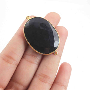 16 Pcs Black Onyx Faceted 24k Gold Plated Oval Shape Double Bail Connector -42mmx27mm-36mmx22mm  PC552 - Tucson Beads