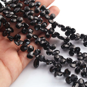 1 Strands Excellent Quality Black Onyx Faceted Pear Drop Briolettes - 8mmx6mm-11mmx7mm 9 Inch BR484 - Tucson Beads