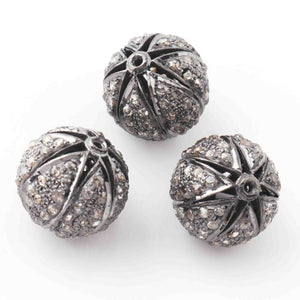 1 Pc Pave Diamond Designer Round Ball Beads 925 Sterling Silver-Antique Finish Bead 11mmx4mm PDC1197 - Tucson Beads