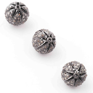 1 Pc Pave Diamond Designer Round Ball Beads 925 Sterling Silver-Antique Finish Bead 11mmx4mm PDC1197 - Tucson Beads