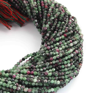 5 Long Strand Ruby Ziosite Faceted Rondelles - Gemstone Round Balls Beads  2mm-13 Inches RB490 - Tucson Beads