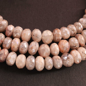 1 Strands Peach Moonstone Silver Coated Rondelles Beads - Peach Monnstone Faceted Silver Coated Roundle Beads 8mm 9 Inches BR478 - Tucson Beads