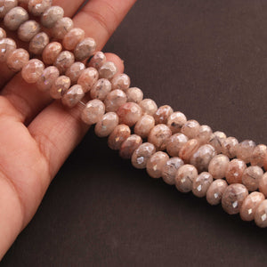1 Strands Peach Moonstone Silver Coated Rondelles Beads - Peach Monnstone Faceted Silver Coated Roundle Beads 8mm 9 Inches BR478 - Tucson Beads