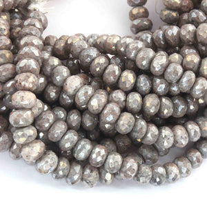 1  Strand Grey Moonstone Silver Coated Faceted Rondelles - Gray Moonstone  7mm-10mm 7.5 Inches BR2636 - Tucson Beads