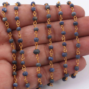 1 Feet Lapis  Rondelles Rosary Style 925 Sterling Vermeil   Beaded Chain -3mm-4mm- Gold wire Chain SRC063 - Tucson Beads