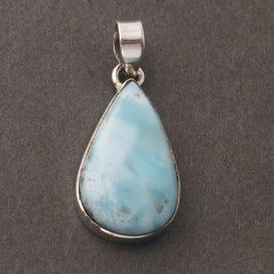 1 Pc Genuine and Rare Larimar Pear Pendant - 925 Sterling Silver - Gemstone Pendant 31mm-16mm SJ002 - Tucson Beads
