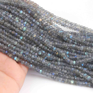 1  Strand Labradorite Faceted Rondelles- Round Roundels Beads - 5mm-6mm - 10 Inches BR2152 - Tucson Beads