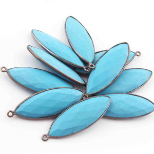 9 Pcs Turquoise Faceted Marquise Shape Oxidized Silver Plated Pendant   39mmx13mm  PC111 - Tucson Beads