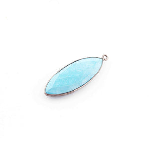 9 Pcs Turquoise Faceted Marquise Shape Oxidized Silver Plated Pendant   39mmx13mm  PC111 - Tucson Beads