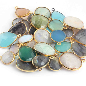 29 Pcs Mix Stone Assorted Faceted Shape 24k Gold Plated Pendant - 16mmx13mm-25mmx21mm-PC708 - Tucson Beads