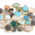 12 Pcs Mix Stone Assorted Faceted Shape 24k Gold Plated Pendant - 16mmx13mm-25mmx21mm-PC708