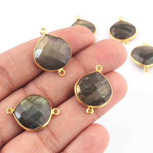 6 Pcs Labradorite  Faceted Heart Shape 24k Gold Plated Connector - 23mmx16mm  PC303 - Tucson Beads