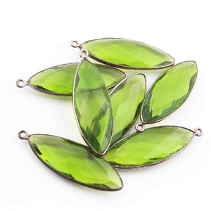 7 Pcs Peridot Faceted Marquise Shape Oxidized Silver Plated Pendant 39mmx13mm  PC244 - Tucson Beads