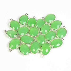 10 Pcs Green Chalcedony 925 Sterling Silver Oval Shape Connector /Pendant -20mmx11mm-18mmx11mm SS566 - Tucson Beads