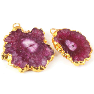 2 Pcs Purple  Druzzy 24k Gold Plated  Agate Slice Pendant - Electroplated Gold Druzy - 39mmx26mm-45mmx38mm DRZ428 - Tucson Beads