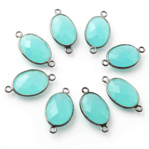 15 Pcs Aqua Chalcedony Oxidized Sterling Silver Gemstone Faceted Oval Shape Connector & Pendant -20mmx10mm-18mmx11mm SS530 - Tucson Beads