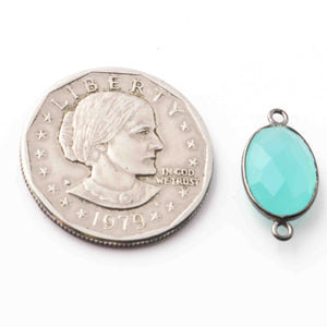 15 Pcs Aqua Chalcedony Oxidized Sterling Silver Gemstone Faceted Oval Shape Connector & Pendant -20mmx10mm-18mmx11mm SS530 - Tucson Beads
