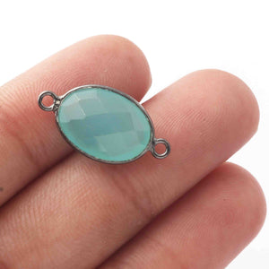 14 Pcs Aqua Chalcedony Oxidized Sterling Silver Gemstone Faceted Oval Shape Double Bail Connector -20mmx11mm  SS281 - Tucson Beads
