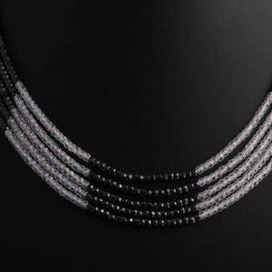 1 Long Strand  Black And White Cubic Zircon Faceted Rondelles Ready To Wear Necklace 3mm 10-14 Inch BR1119 - Tucson Beads