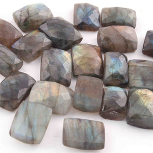 25 Pcs Amazing Labradorite Faceted Cabochon Spectrolite - Rectangle Shape Multi Fire Loose Gemstone -13mmx10mm-18mmx11mm  LGS298 - Tucson Beads