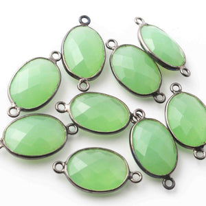 9 Pcs Green Chalcedony Oxidized Sterling Silver Gemstone Faceted Oval Shape Double Bail Connector -20mmx11mm  SS286 - Tucson Beads