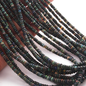 AAA Top Quality 1 Long Strand Black Ethiopian Welo Opal Faceted Rondelles - Ethiopian Roundelles Beads 3mm-5mm 16 Inches BR03056 - Tucson Beads