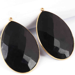 3 Pcs Black Onyx Faceted Pear Shape 24k Gold Pendant -55mmx36mm - PC023 - Tucson Beads
