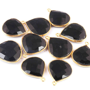 10 Pcs Beautiful Black Onyx 24k Gold Plated Faceted Heart Shape Single Bail Pendant- 26mmx21mm-23mmx20mm PC002 - Tucson Beads
