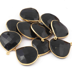 10 Pcs Black Onyx 24k Gold Plated Faceted Heart Shape Pendant-   26mmx22mm- 23mmx20mm PC972 - Tucson Beads