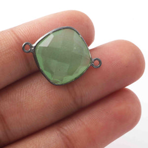 9 Pcs Green Chalcedony Oxidized Sterling Silver Faceted Cushion Shape Double Bail Connector - 22mmx16mm SS308 - Tucson Beads