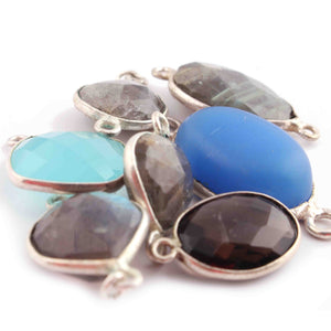 7 Multi Stone 925 Silver Plated Faceted Assorted Shape Pendant/ Connector -   Bezel Pendant & Connector  - 30mmx14mm- PC509 - Tucson Beads