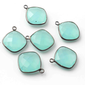 6 Pcs Aqua Chalcedony Oxidized Sterling Silver Faceted Cushion Shape Pendant - 22mmx16mm SS291 - Tucson Beads