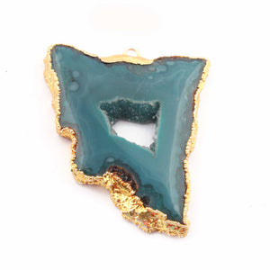 1 Pcs Green Druzzy Geode Raw Drusy Agate Slice Pendant - Electroplated Gold Druzy Pendant DRZ132 - Tucson Beads