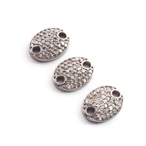 1 Pc Pave Diamond 925 Sterling Silver Oval Bead Connector - Diamond Charm Connector 12mmx9mm PDC048 - Tucson Beads