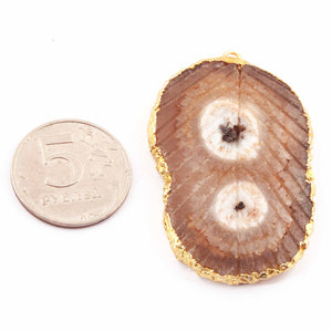 1 Pcs Brown Druzzy Geode Raw Drusy Agate Slice Pendant - Electroplated Gold Druzy Pendant DRZ136 - Tucson Beads