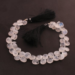 1 Strand  White Rainbow Moonstone Faceted Briolettes - Heart Shape Beads - 12mmX11mm-15mmX19mm - 10 inches BR01993 - Tucson Beads