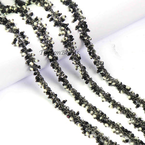 5 Feet White And Black Beads Dangling Chain, Oxidized Silver Plated Wire Wrapped Chain, Gemstone Rosary Chain, 2mm  BD803 - Tucson Beads