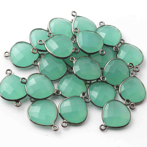 21 Pcs Aqua Chalcedony Oxidized Sterling Silver Gemstone Faceted Heart Shape Double Bail Connector -21mmx15mm  SS370 - Tucson Beads