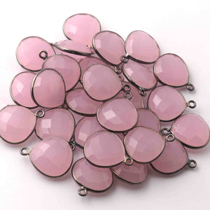 27 Pcs Rose Quartz Oxidized Sterling Silver Gemstone Faceted Heart Shape Single Bail Pendant -18mmx15mm  SS400 - Tucson Beads