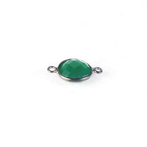 5 Pcs Green Onyx Oxidized Silver Faceted Round Double Bail Connector  - 17mmx11mm  SS656 - Tucson Beads