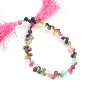 1 Strand Multi Tourmaline Faceted Pear Drop  Briolettes - Multi Tourmaline Pear Drop Beads 4mm-6mm- 8 Inches BR0081 - Tucson Beads
