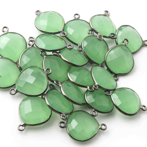 21 Pcs Green Chalcedony Oxidized Sterling Silver Gemstone Faceted Heart Shape Double Bail Connector -21mmx15mm  SS384 - Tucson Beads