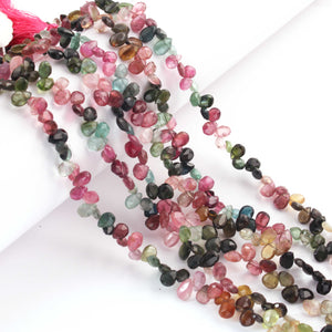 1 Strand Multi Tourmaline Faceted Pear Drop  Briolettes - Multi Tourmaline Pear Drop Beads 4mm-6mm- 8 Inches BR0081 - Tucson Beads