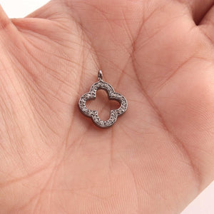 2 Pcs Pave Diamond Clover Charm 925 Sterling Silver Pendant - 19mmx14mm PDC416 - Tucson Beads