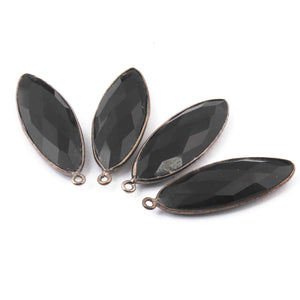 4 Pcs Black Onyx Faceted Oxidized Sterling Silver Marquise Pendant 39mmx14mm SS1121 - Tucson Beads